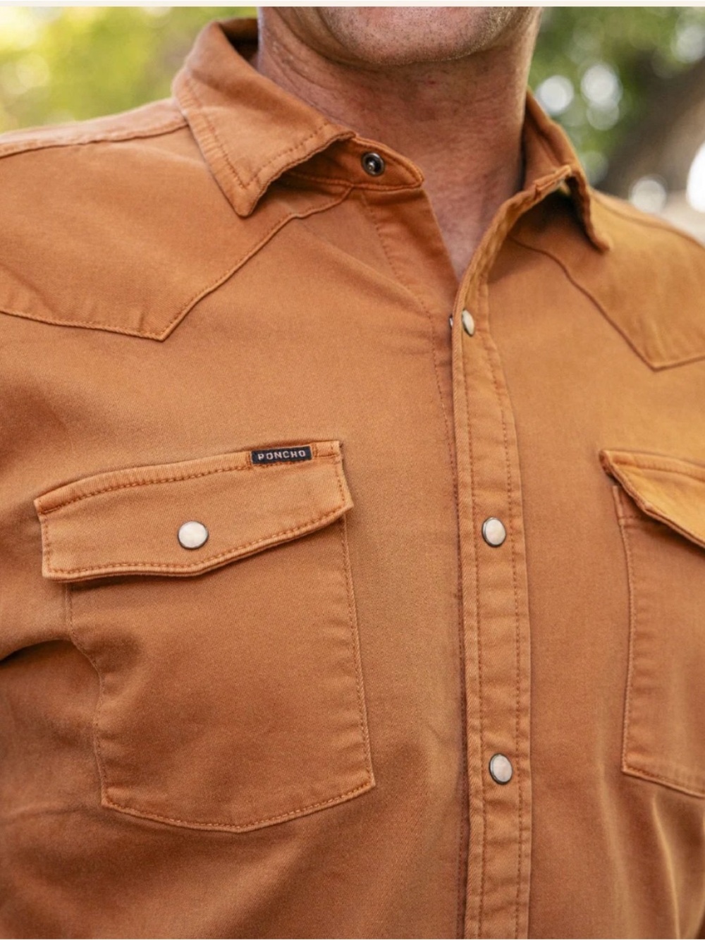 Poncho Men's Rust Performance Denim Button-Down Shirt